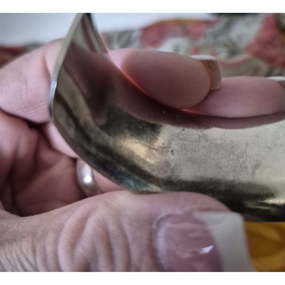 PETRA JORDAN Marked Silver Tone Wide Cuff Bracelet Etched Ancient Ruins - Picture 8 of 8